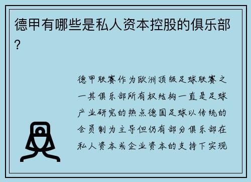德甲有哪些是私人资本控股的俱乐部？